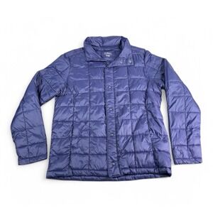 LL Bean Jacket Blue Puffer Quilted Insulated Button Snap Coat Men's Size MEDIUM